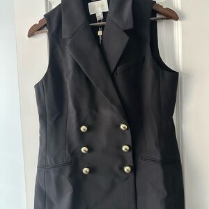 Eudora Black Sleeveless Blazer with Gold Buttons